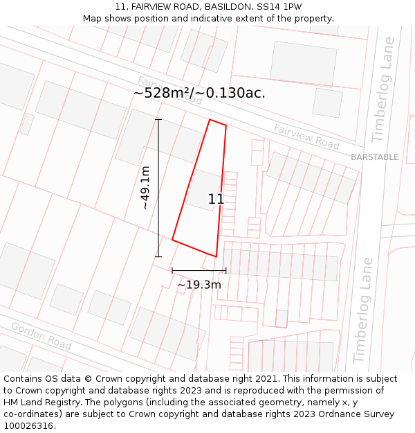 11, FAIRVIEW ROAD, BASILDON, SS14 1PW: Plot and title map