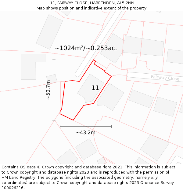 11, FAIRWAY CLOSE, HARPENDEN, AL5 2NN: Plot and title map