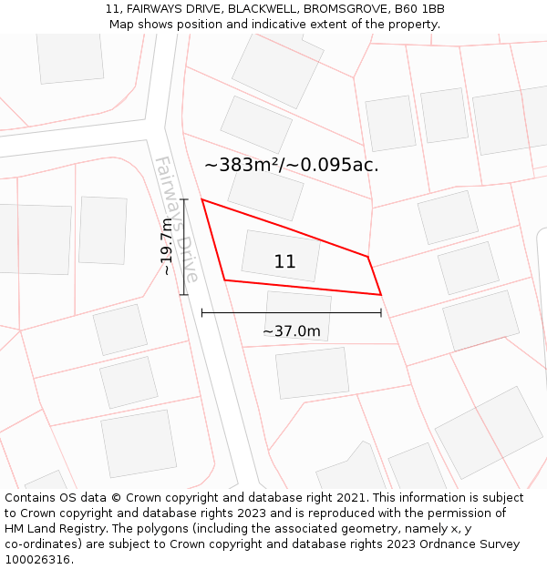 11, FAIRWAYS DRIVE, BLACKWELL, BROMSGROVE, B60 1BB: Plot and title map
