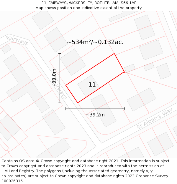 11, FAIRWAYS, WICKERSLEY, ROTHERHAM, S66 1AE: Plot and title map
