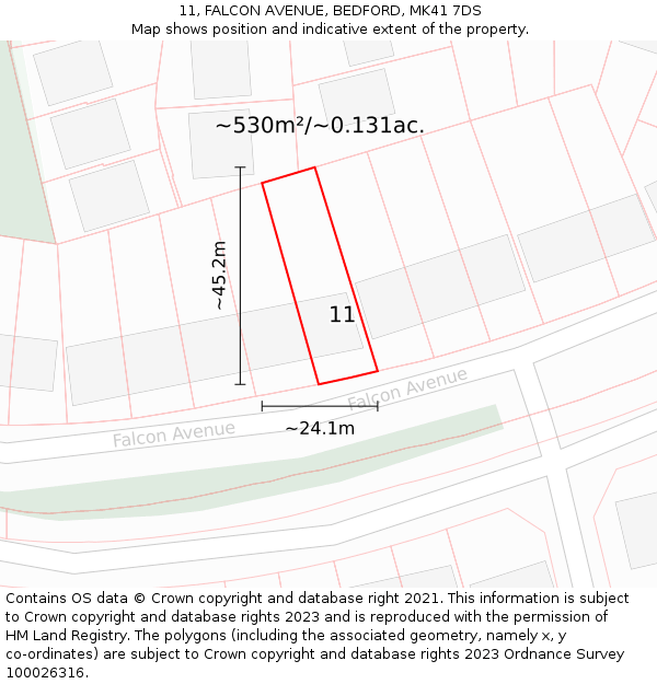11, FALCON AVENUE, BEDFORD, MK41 7DS: Plot and title map