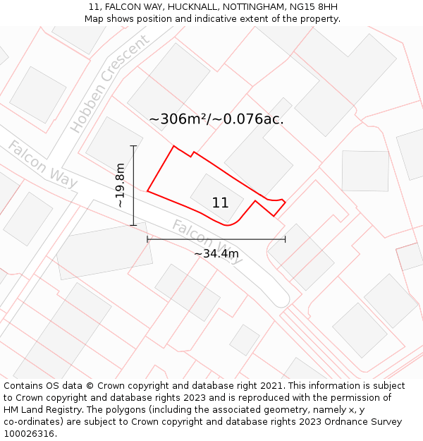 11, FALCON WAY, HUCKNALL, NOTTINGHAM, NG15 8HH: Plot and title map