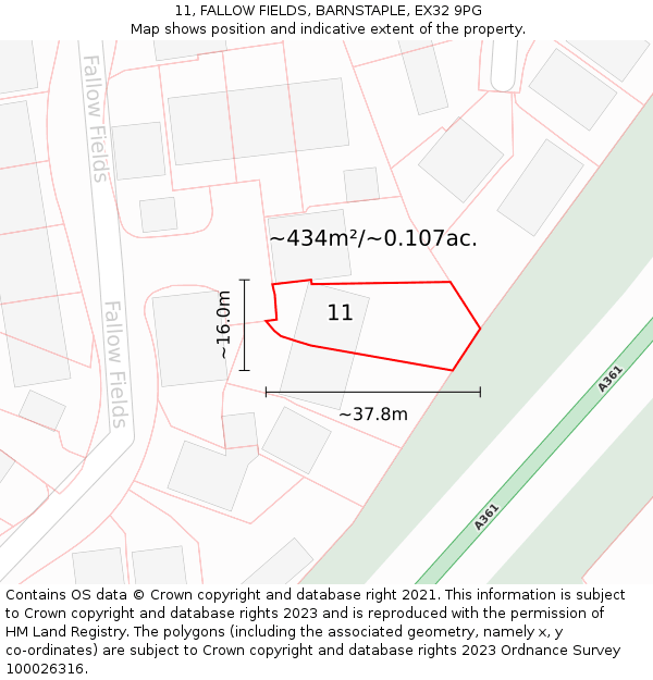 11, FALLOW FIELDS, BARNSTAPLE, EX32 9PG: Plot and title map