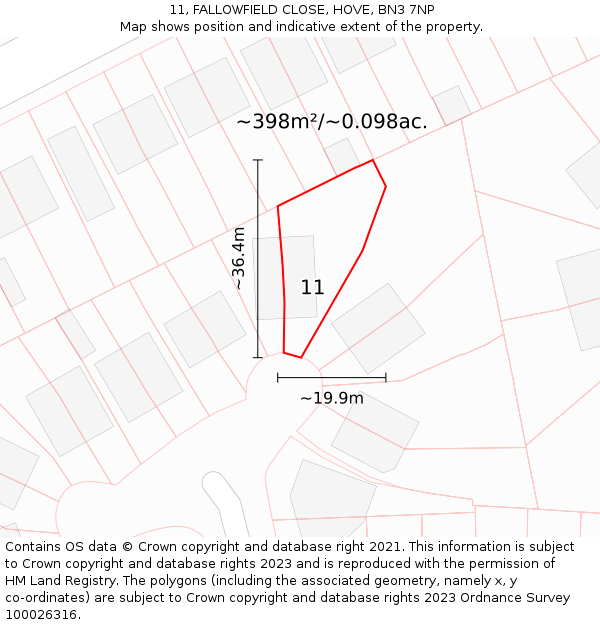 11, FALLOWFIELD CLOSE, HOVE, BN3 7NP: Plot and title map