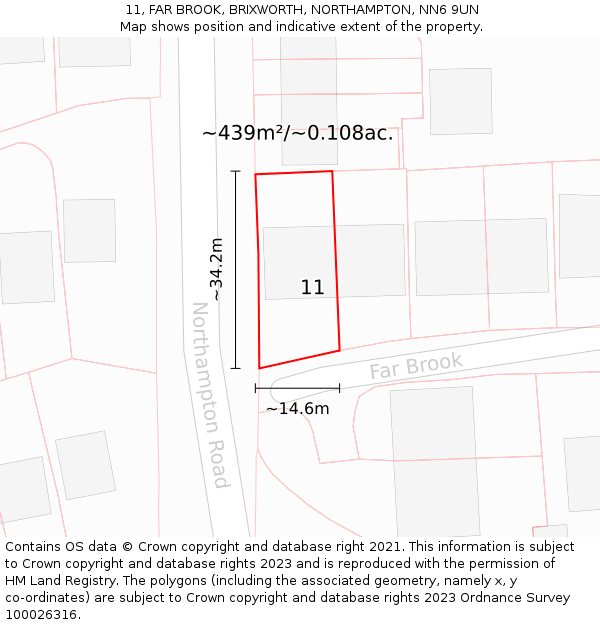 11, FAR BROOK, BRIXWORTH, NORTHAMPTON, NN6 9UN: Plot and title map