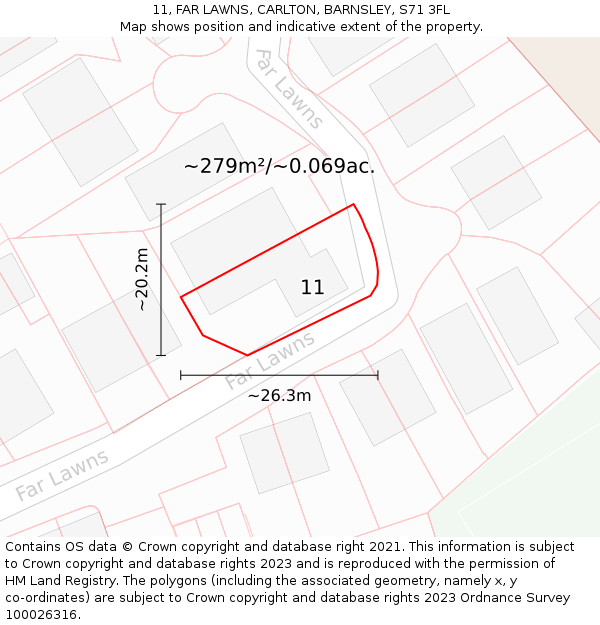 11, FAR LAWNS, CARLTON, BARNSLEY, S71 3FL: Plot and title map