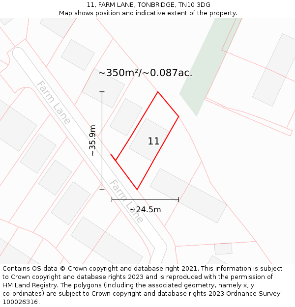 11, FARM LANE, TONBRIDGE, TN10 3DG: Plot and title map