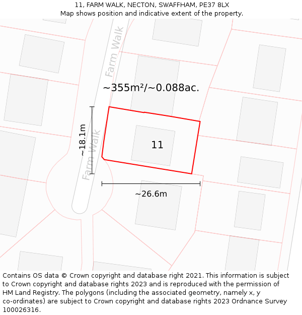 11, FARM WALK, NECTON, SWAFFHAM, PE37 8LX: Plot and title map