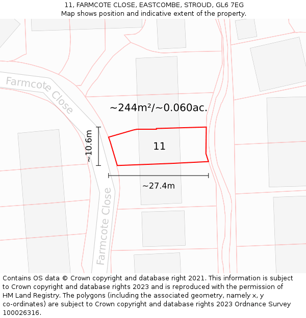 11, FARMCOTE CLOSE, EASTCOMBE, STROUD, GL6 7EG: Plot and title map