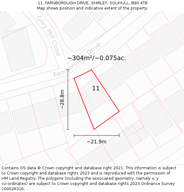 11, FARNBOROUGH DRIVE, SHIRLEY, SOLIHULL, B90 4TB: Plot and title map