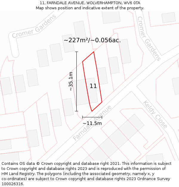 11, FARNDALE AVENUE, WOLVERHAMPTON, WV6 0TA: Plot and title map