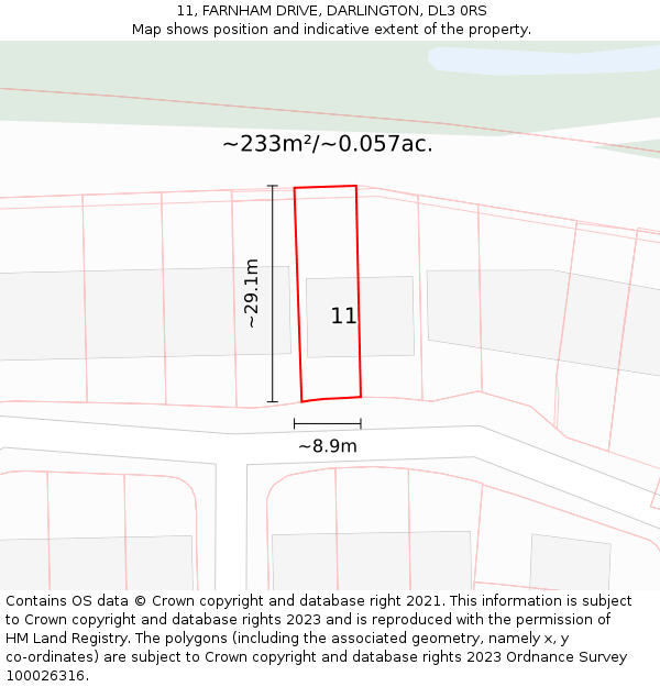 11, FARNHAM DRIVE, DARLINGTON, DL3 0RS: Plot and title map