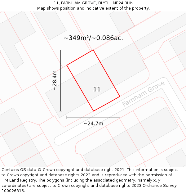 11, FARNHAM GROVE, BLYTH, NE24 3HN: Plot and title map