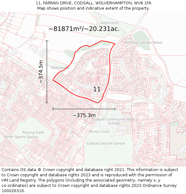 11, FARRAN DRIVE, CODSALL, WOLVERHAMPTON, WV8 1FA: Plot and title map