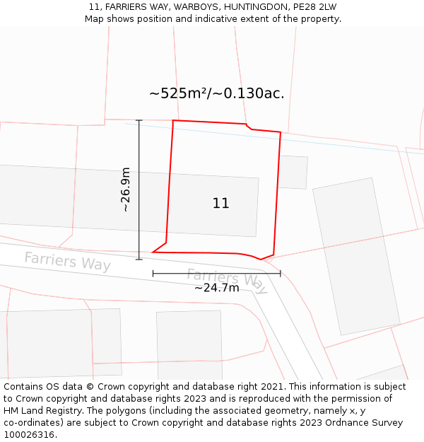 11, FARRIERS WAY, WARBOYS, HUNTINGDON, PE28 2LW: Plot and title map