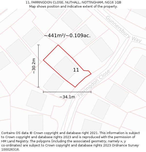 11, FARRINGDON CLOSE, NUTHALL, NOTTINGHAM, NG16 1QB: Plot and title map