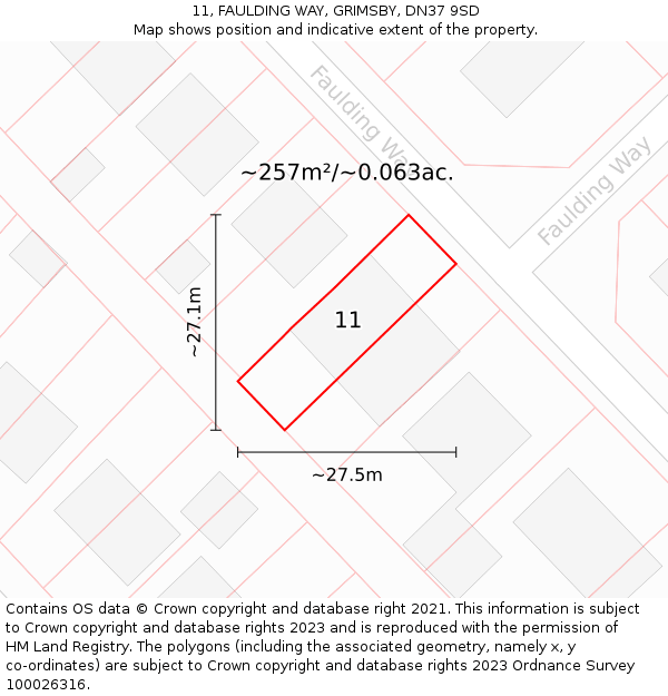 11, FAULDING WAY, GRIMSBY, DN37 9SD: Plot and title map