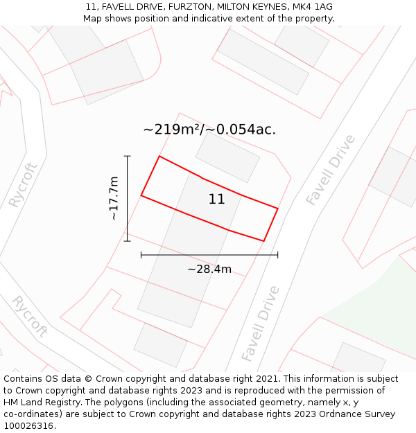 11, FAVELL DRIVE, FURZTON, MILTON KEYNES, MK4 1AG: Plot and title map