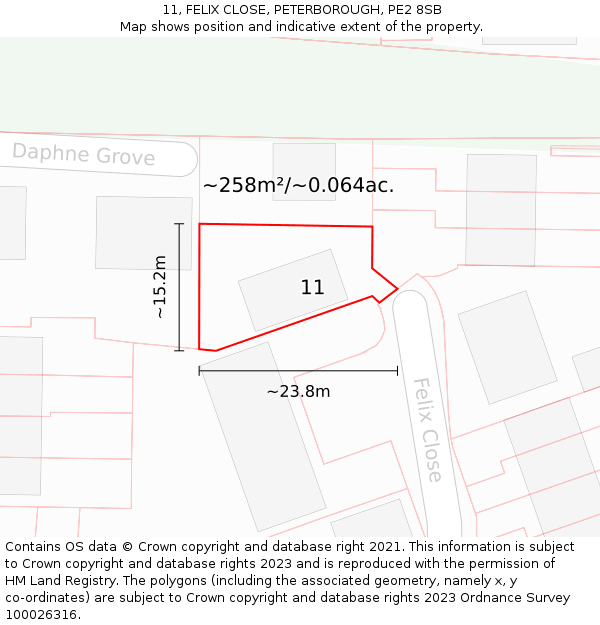 11, FELIX CLOSE, PETERBOROUGH, PE2 8SB: Plot and title map
