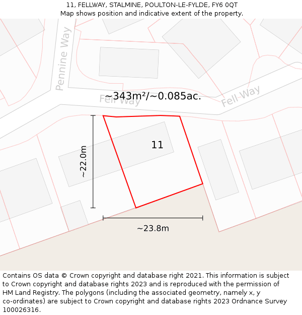 11, FELLWAY, STALMINE, POULTON-LE-FYLDE, FY6 0QT: Plot and title map