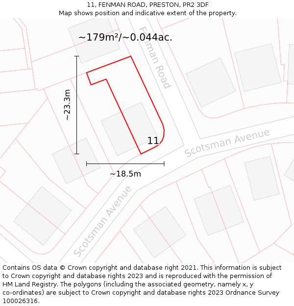 11, FENMAN ROAD, PRESTON, PR2 3DF: Plot and title map