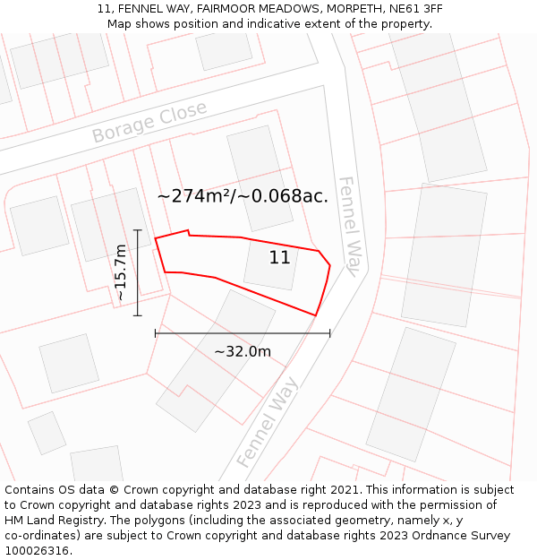 11, FENNEL WAY, FAIRMOOR MEADOWS, MORPETH, NE61 3FF: Plot and title map