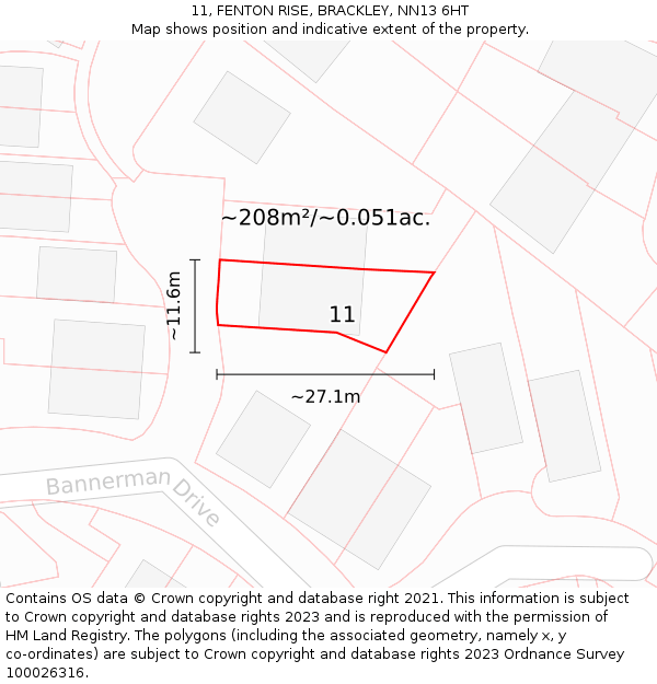 11, FENTON RISE, BRACKLEY, NN13 6HT: Plot and title map
