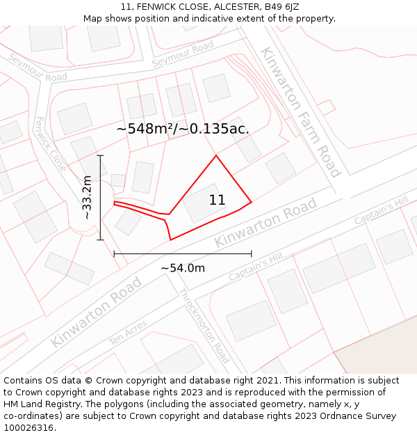 11, FENWICK CLOSE, ALCESTER, B49 6JZ: Plot and title map