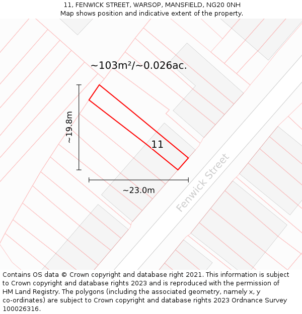 11, FENWICK STREET, WARSOP, MANSFIELD, NG20 0NH: Plot and title map