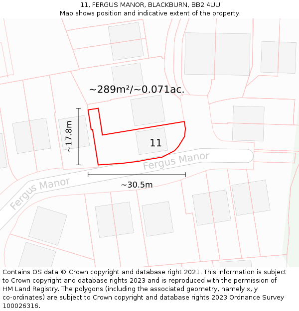 11, FERGUS MANOR, BLACKBURN, BB2 4UU: Plot and title map