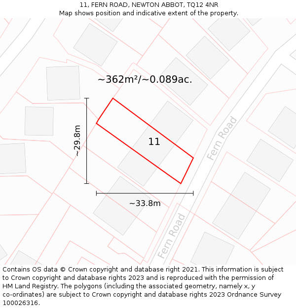 11, FERN ROAD, NEWTON ABBOT, TQ12 4NR: Plot and title map