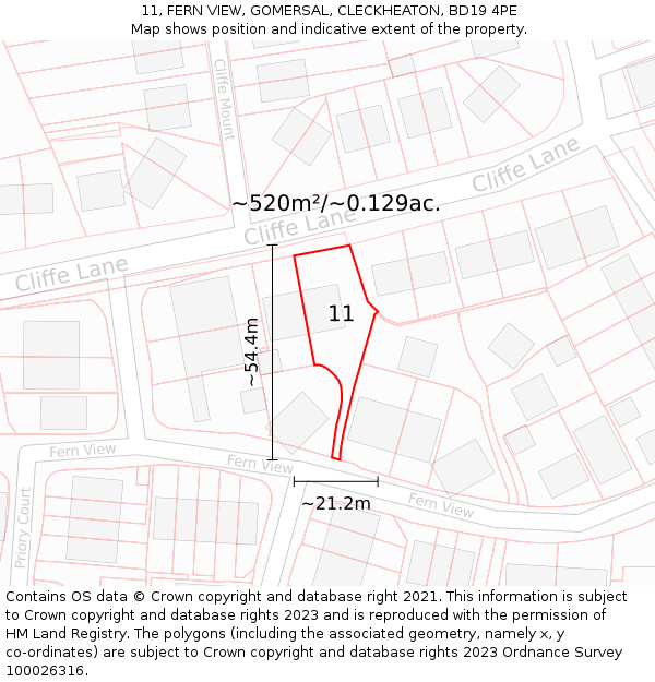 11, FERN VIEW, GOMERSAL, CLECKHEATON, BD19 4PE: Plot and title map