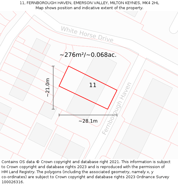 11, FERNBOROUGH HAVEN, EMERSON VALLEY, MILTON KEYNES, MK4 2HL: Plot and title map