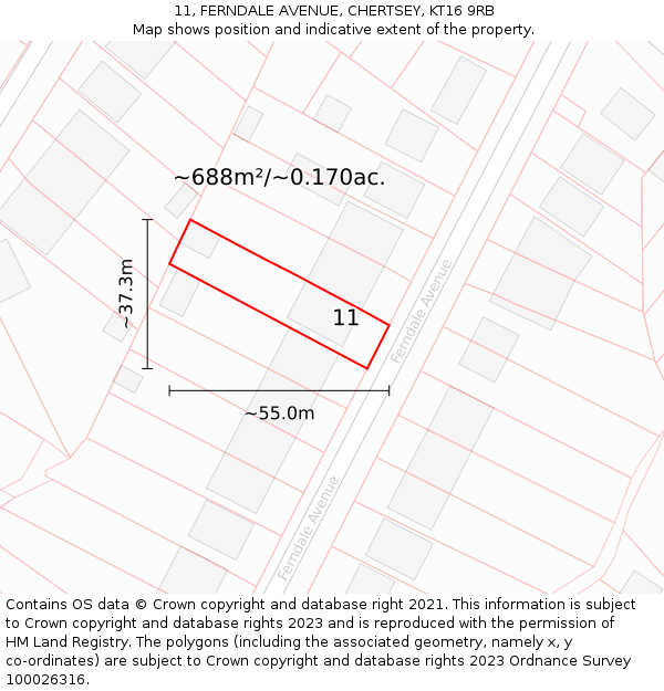 11, FERNDALE AVENUE, CHERTSEY, KT16 9RB: Plot and title map