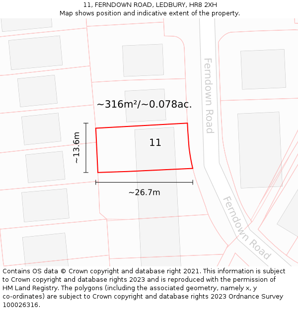 11, FERNDOWN ROAD, LEDBURY, HR8 2XH: Plot and title map