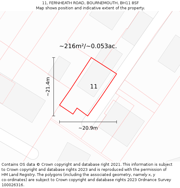 11, FERNHEATH ROAD, BOURNEMOUTH, BH11 8SF: Plot and title map