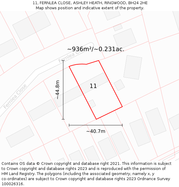 11, FERNLEA CLOSE, ASHLEY HEATH, RINGWOOD, BH24 2HE: Plot and title map