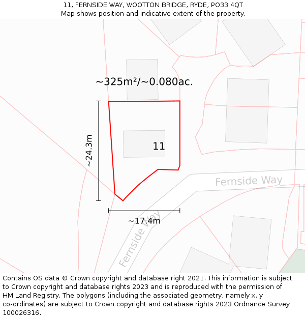 11, FERNSIDE WAY, WOOTTON BRIDGE, RYDE, PO33 4QT: Plot and title map