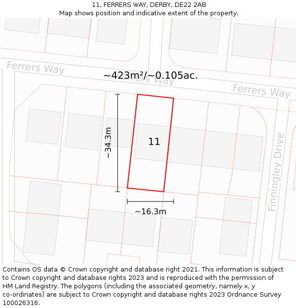 11, FERRERS WAY, DERBY, DE22 2AB: Plot and title map