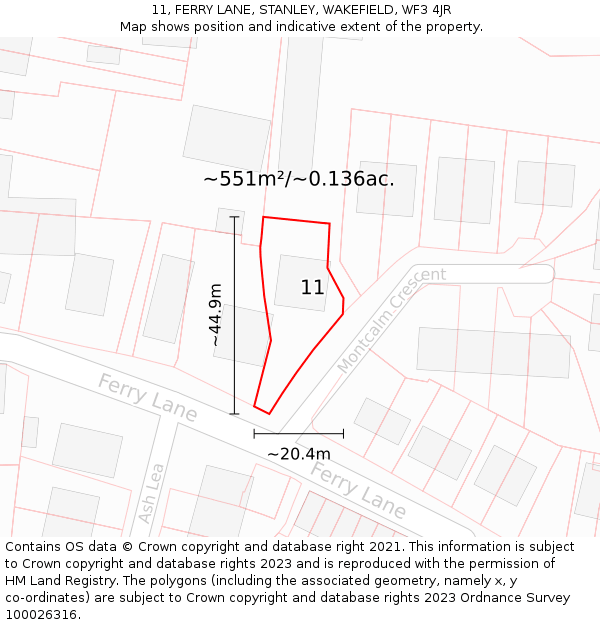 11, FERRY LANE, STANLEY, WAKEFIELD, WF3 4JR: Plot and title map