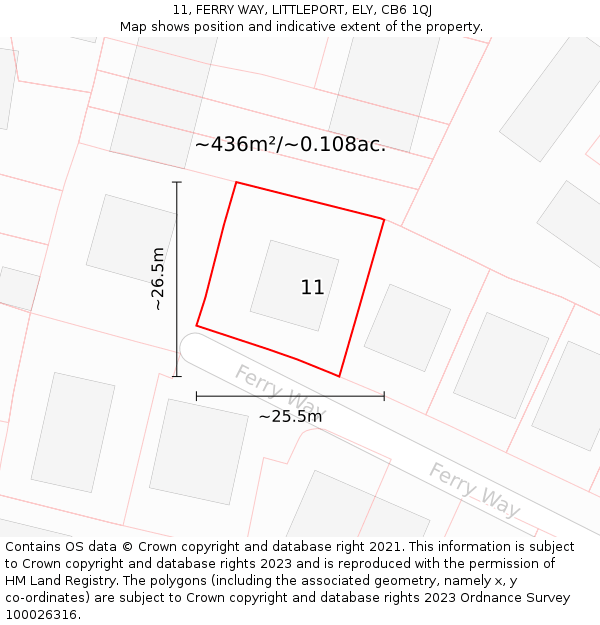 11, FERRY WAY, LITTLEPORT, ELY, CB6 1QJ: Plot and title map