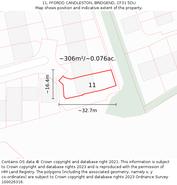 11, FFORDD CANDLESTON, BRIDGEND, CF31 5DU: Plot and title map