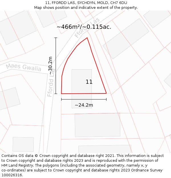 11, FFORDD LAS, SYCHDYN, MOLD, CH7 6DU: Plot and title map