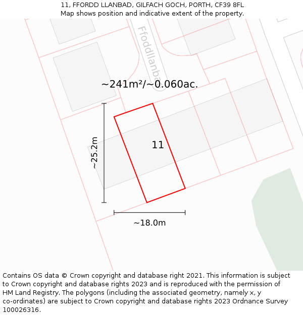 11, FFORDD LLANBAD, GILFACH GOCH, PORTH, CF39 8FL: Plot and title map