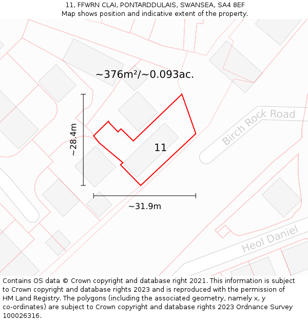 11, FFWRN CLAI, PONTARDDULAIS, SWANSEA, SA4 8EF: Plot and title map