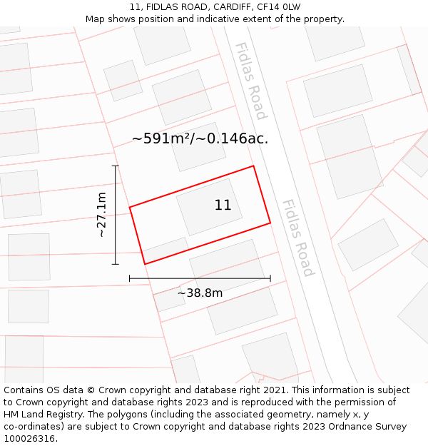 11, FIDLAS ROAD, CARDIFF, CF14 0LW: Plot and title map