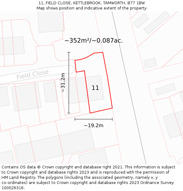 11, FIELD CLOSE, KETTLEBROOK, TAMWORTH, B77 1BW: Plot and title map