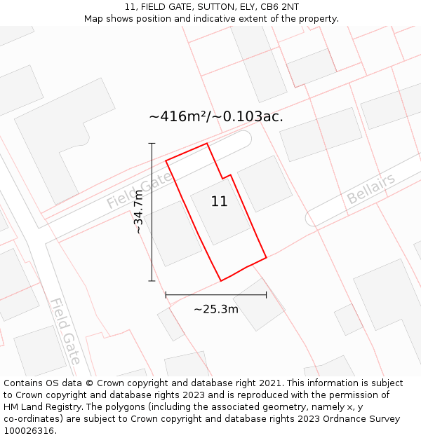11, FIELD GATE, SUTTON, ELY, CB6 2NT: Plot and title map