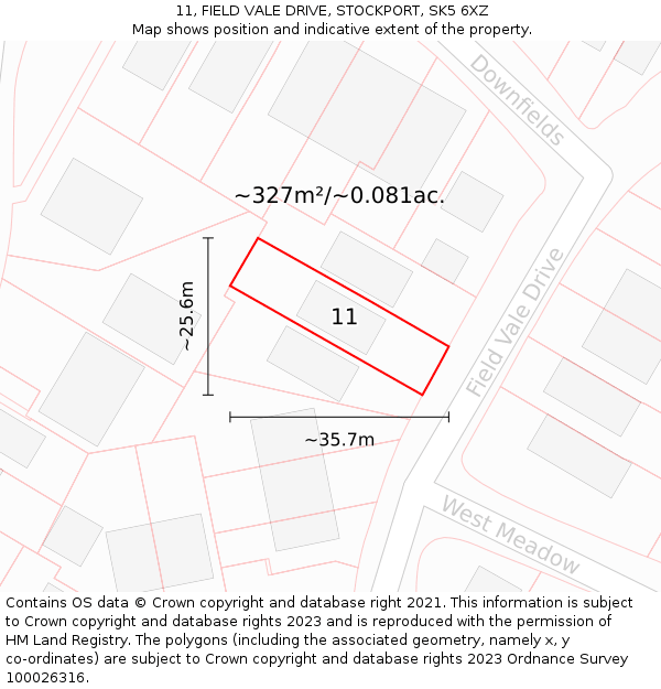 11, FIELD VALE DRIVE, STOCKPORT, SK5 6XZ: Plot and title map