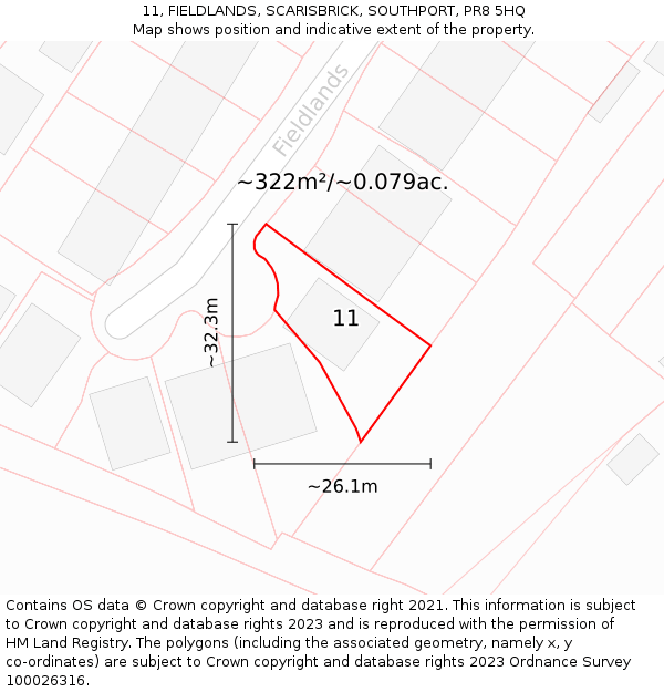 11, FIELDLANDS, SCARISBRICK, SOUTHPORT, PR8 5HQ: Plot and title map